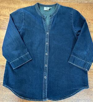 Hot Cotton by Marc Ware Denim Tunic Blouse Jacket Women’s Sz S  Snap Front